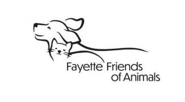 Logo for Fayette Friends of Animals, featuring a line drawing of a dog's head with a cat resting below its chin.
