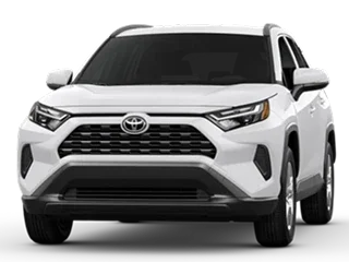 White Toyota RAV4 photographed head-on against a plain background